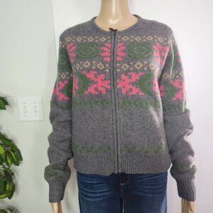Sundance Women'S Lambswool Blend Full Zip Cardigan Large Multicolor Warm Cozy